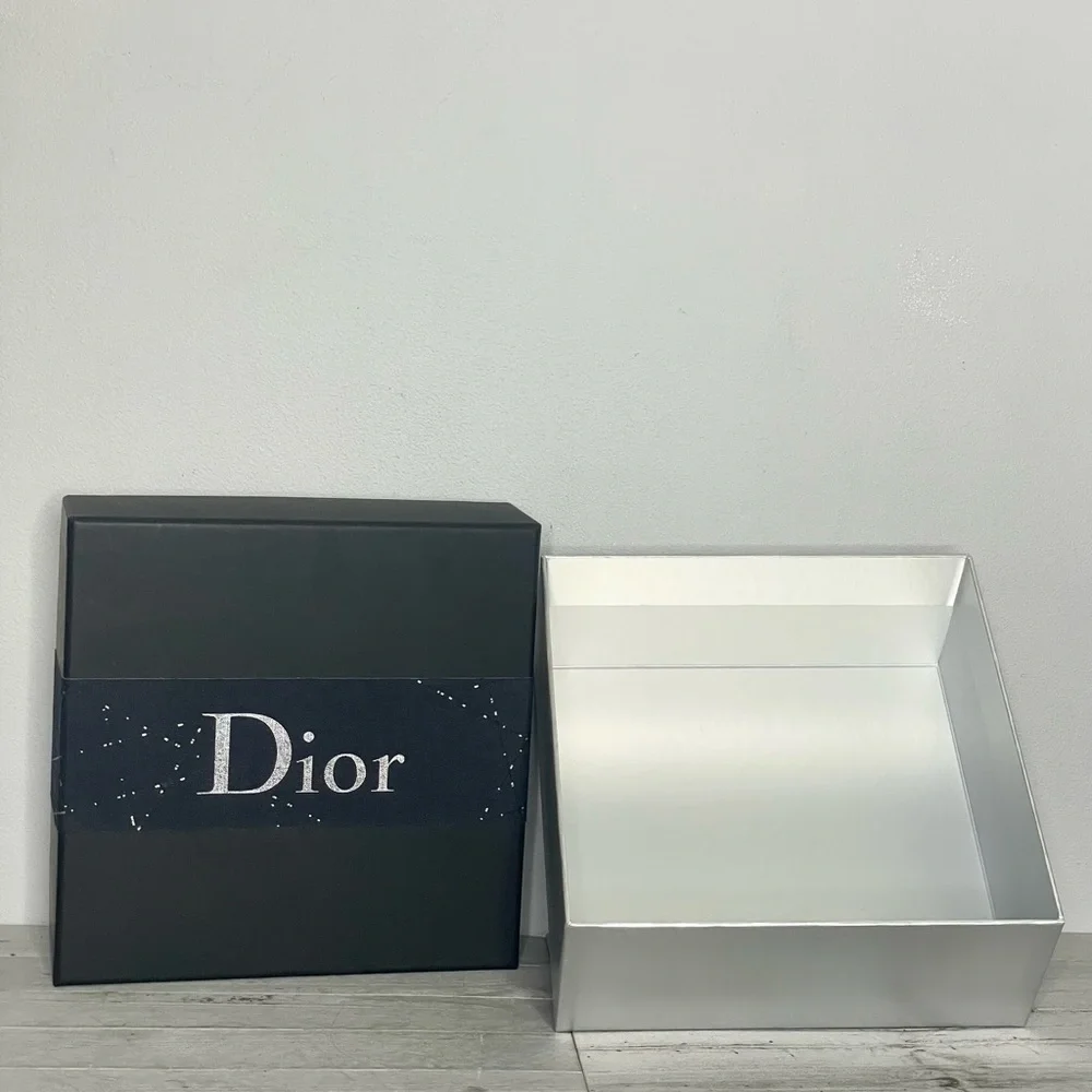 Christian Dior Empty Gift Box Black Silver Logo Large Designer Storage
